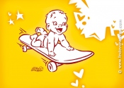 Cartoon Elisa op skateboard