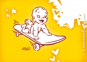 Cartoon Elisa op skateboard