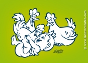 Cartoon Tikas met kippen