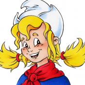 Cartoony Dutch cheese girl for promotion material